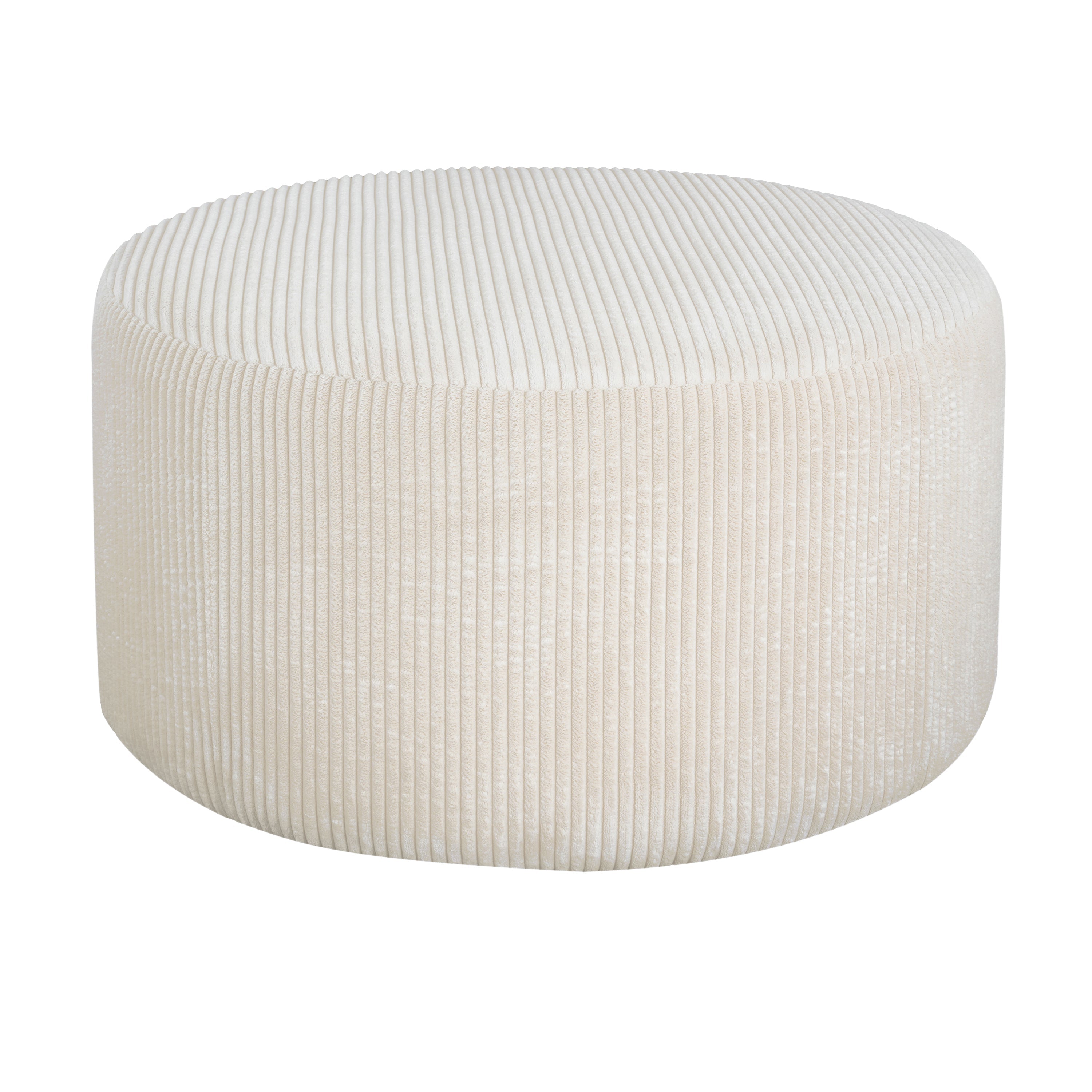 Upholstered Round Ottoman, Beige, Corduroy