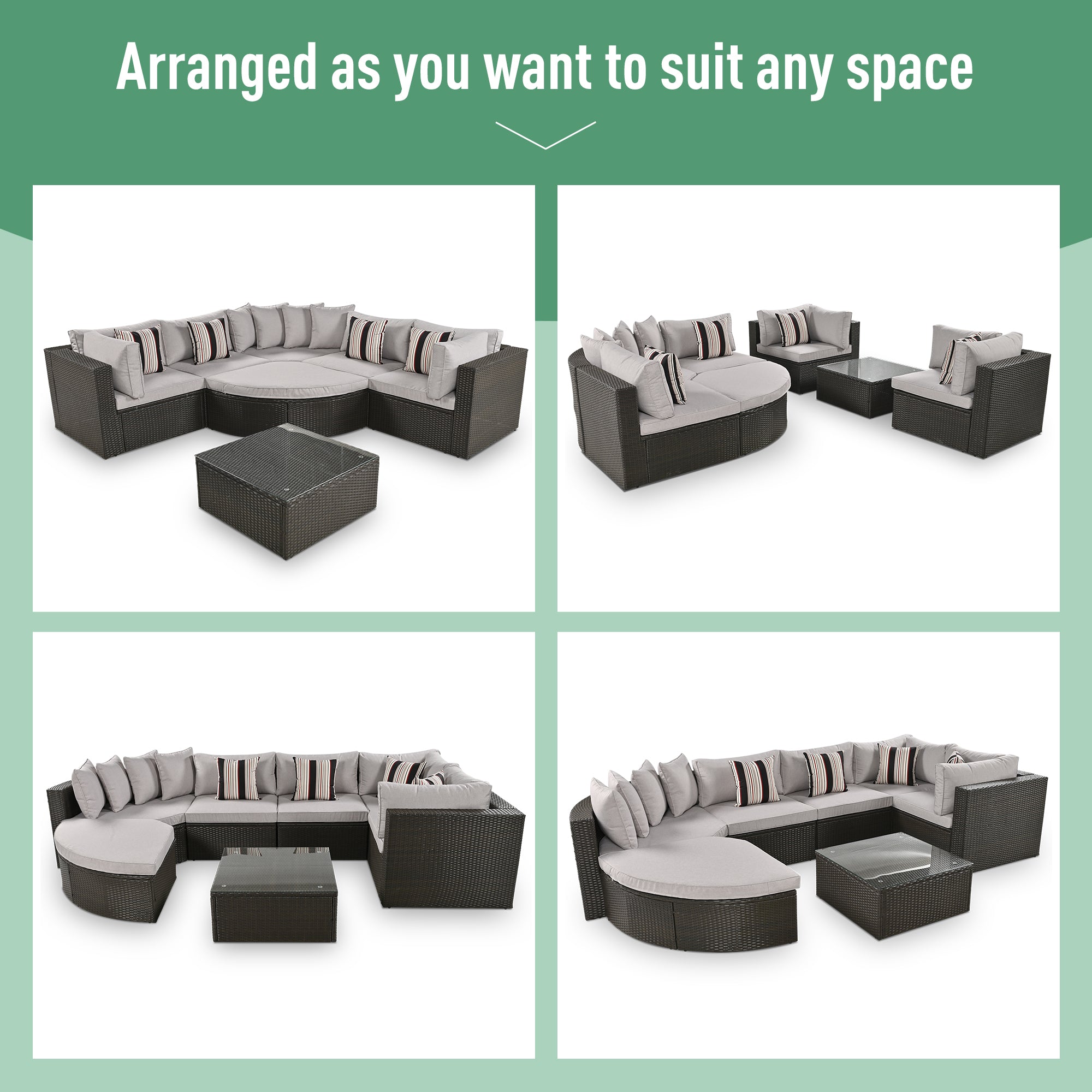Outdoor Wicker Sofa Set Brown 7 Piece Colorful Pillows Seats 6