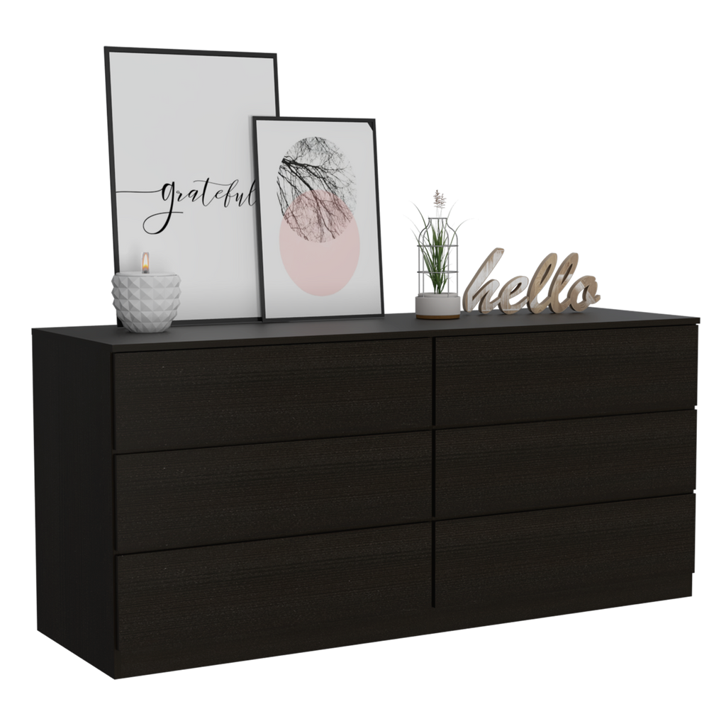 Dresser Minimalist 6-Drawer Wenge Particle Board Melamine Metal Legs 60.4 In