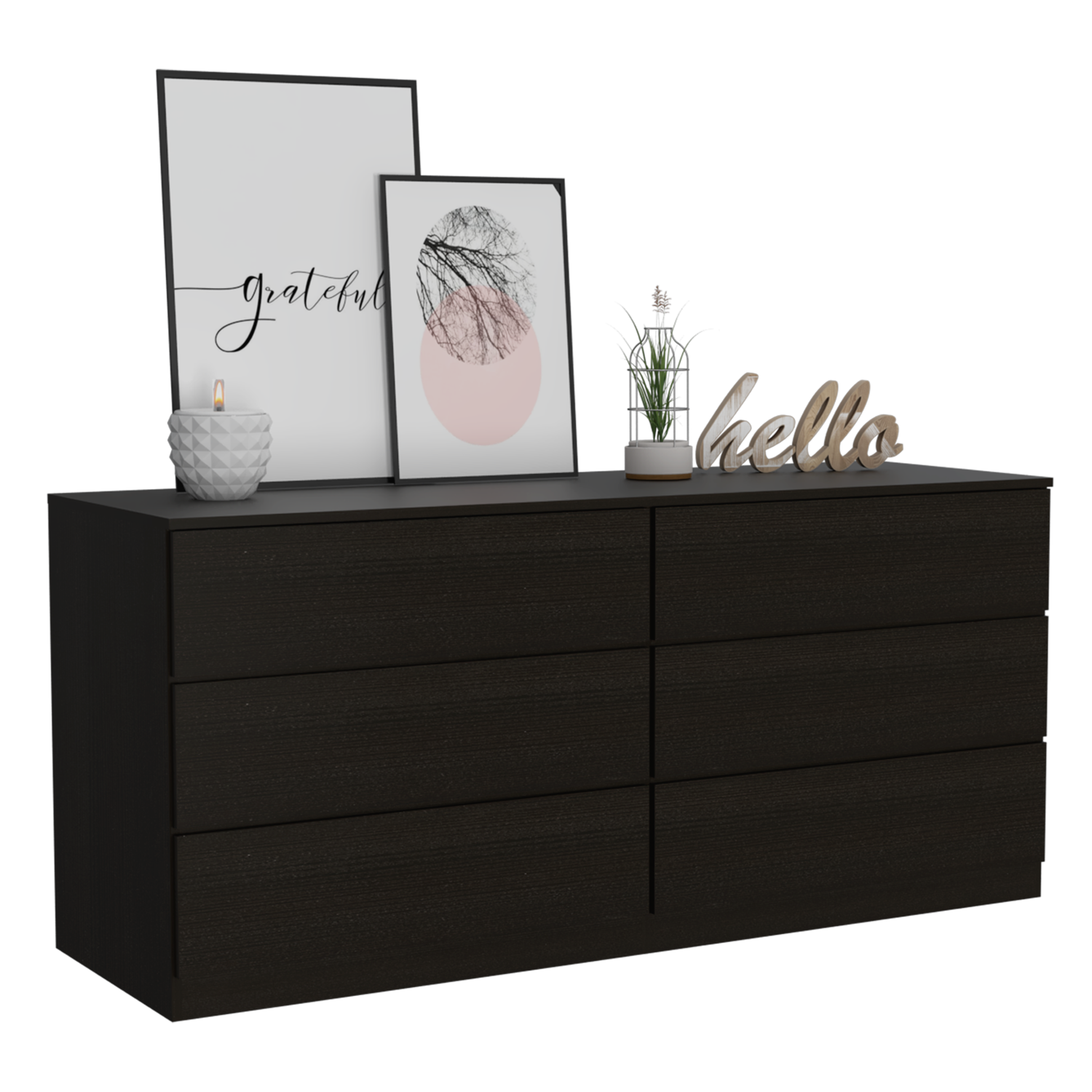 Dresser Minimalist 6-Drawer Wenge Particle Board Melamine Metal Legs 60.4 In