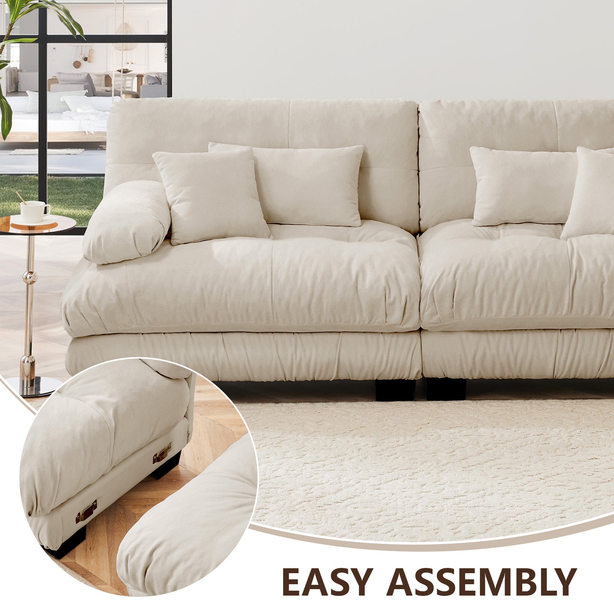 Sectional Sofa L-Shape Chenille Light Coffee 3 Seat Convertible Ottoman