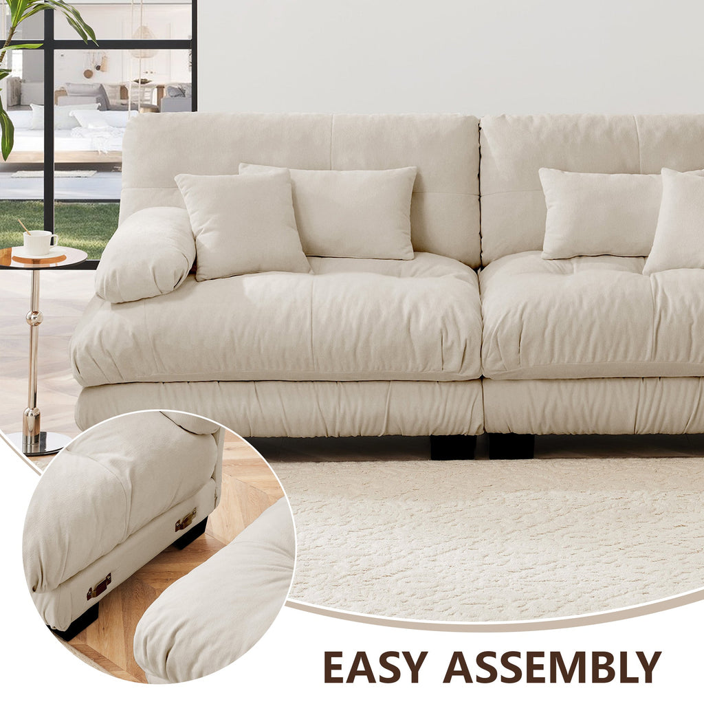Sectional Sofa Cloud Style Chenille Light Coffee 2 Seat Convertible