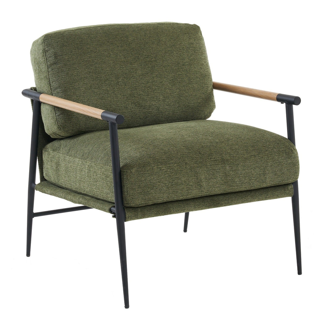 Lounge Chair Contemporary Fabric Green Solid Wood Frame 29 In