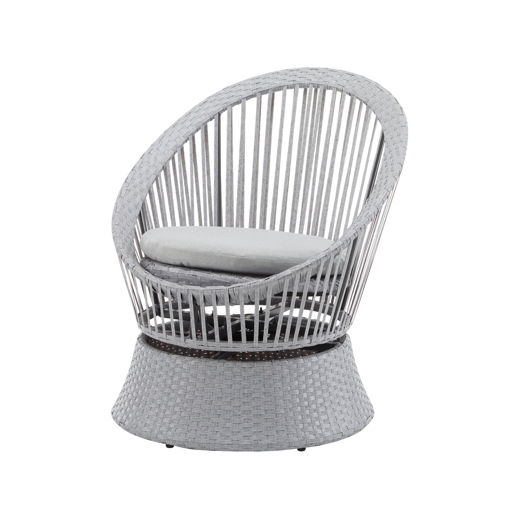 Modern Silver Grey Swivel Wicker Lounge Chair Set with PE Rattan and Iron