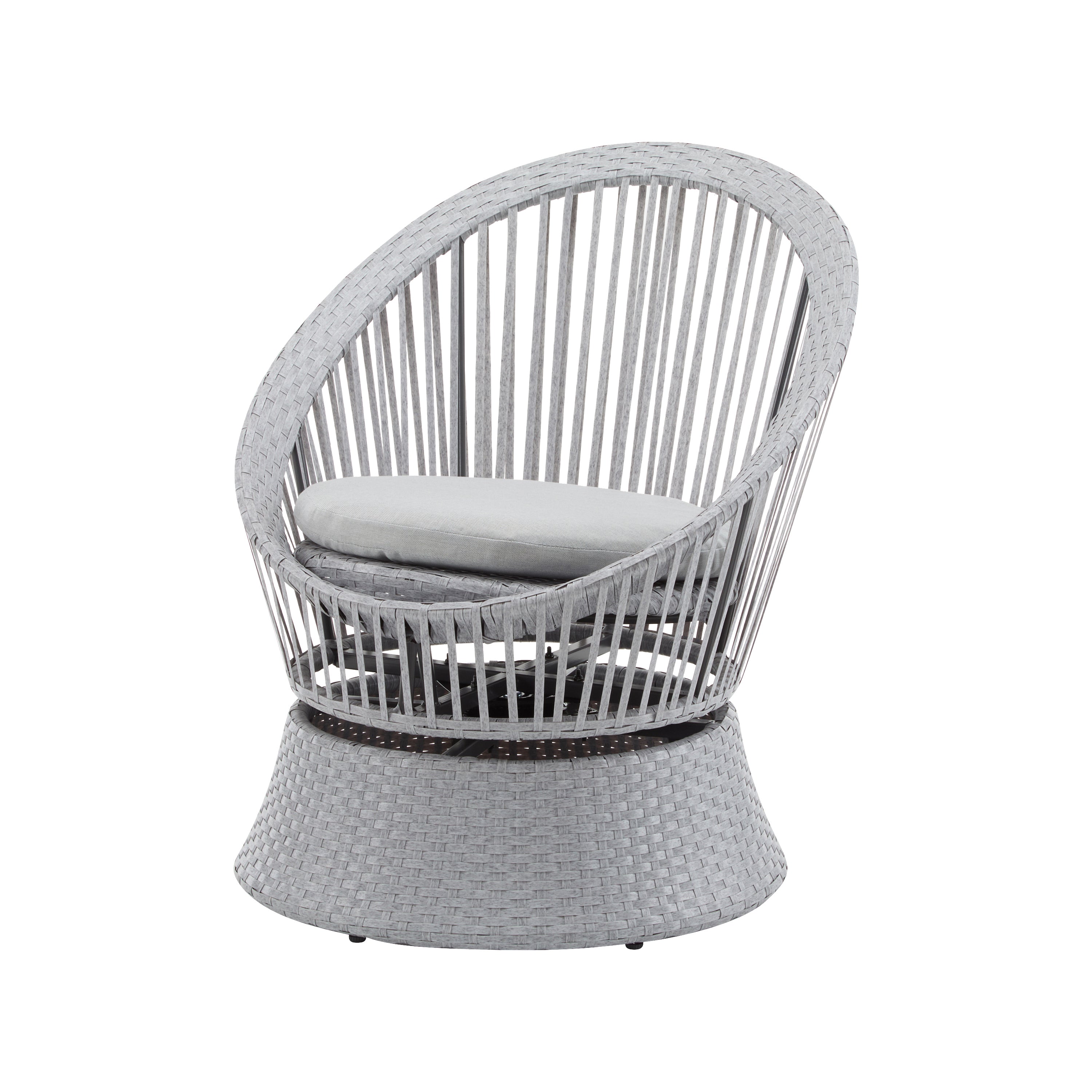 Modern Silver Grey Swivel Wicker Lounge Chair Set with PE Rattan and Iron
