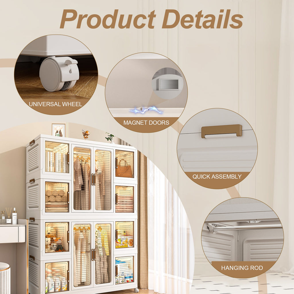 Wardrobe Closet Organizer PP White 12-Cube Hanging Rod 44.09x60.24 In