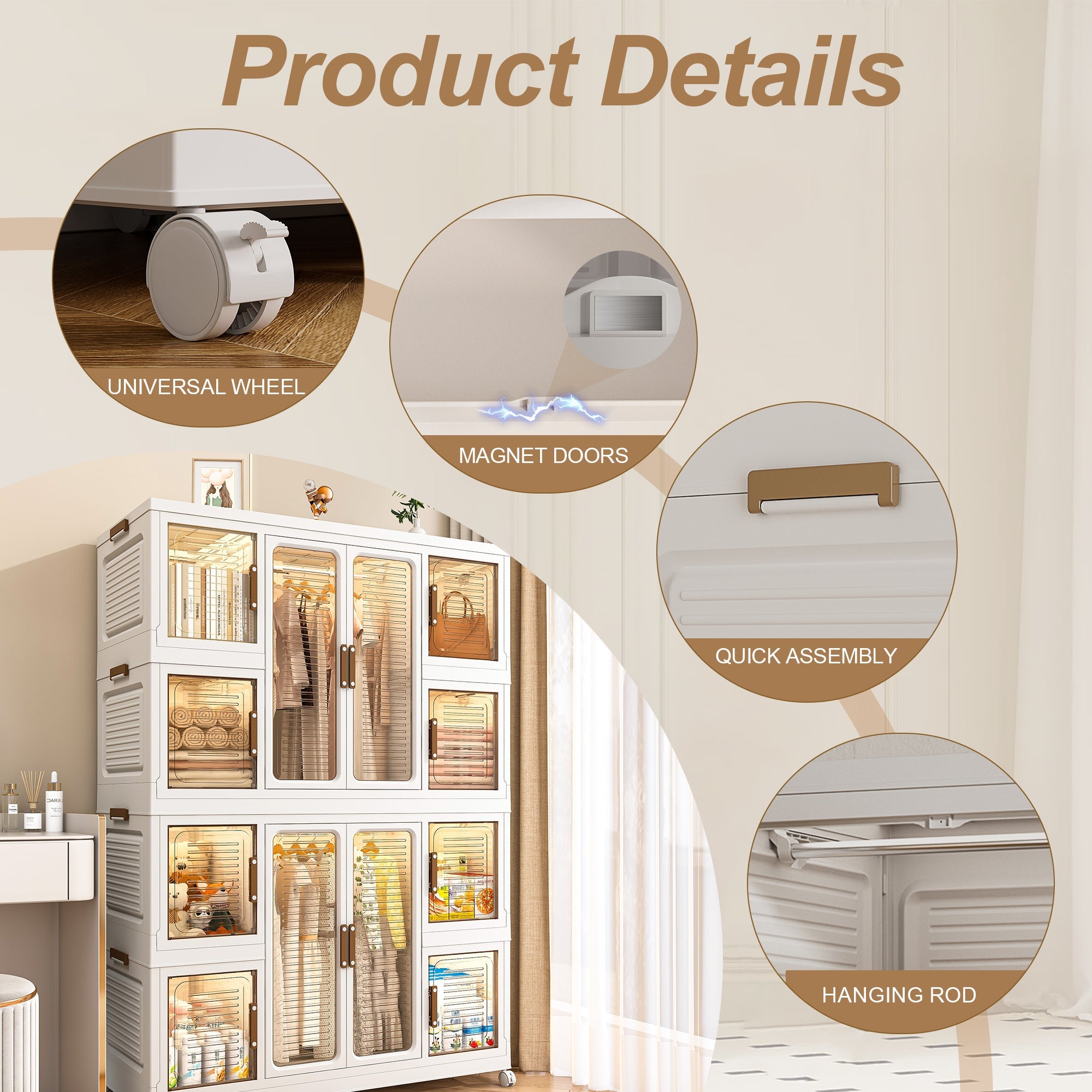 Wardrobe Closet Organizer PP White 12-Cube Hanging Rod 44.09x60.24 In