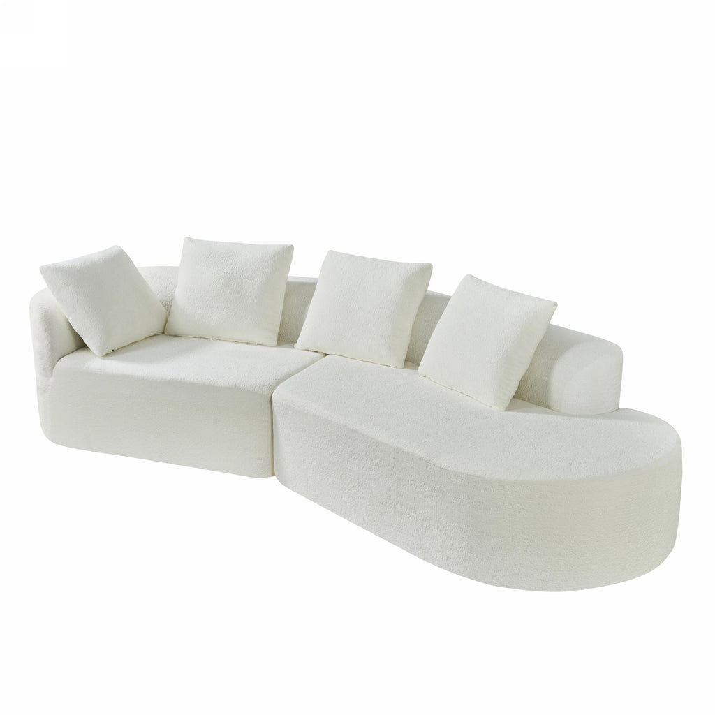 Sectional Sofa Curved Pearl Polyester Beige 3 Seat Right Chaise 116 In