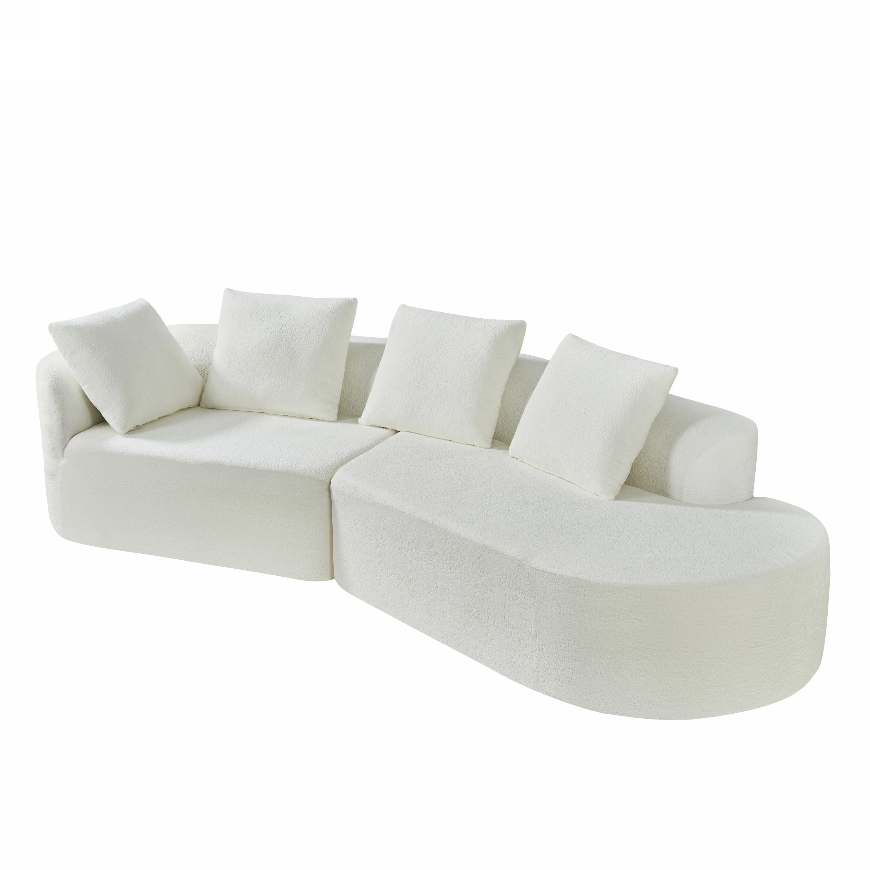 Sectional Sofa Curved Pearl Polyester Beige 3 Seat Right Chaise 116 In