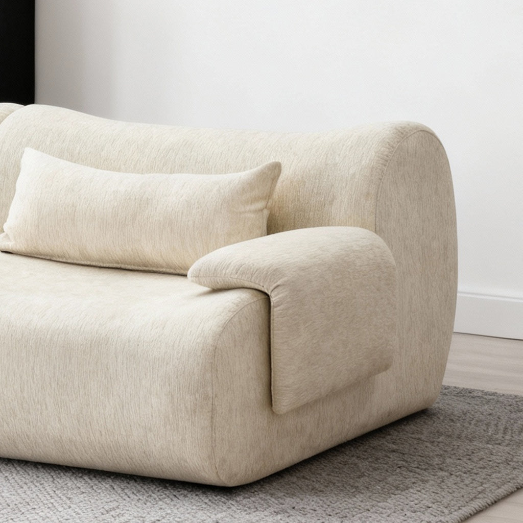 Sofa Curved White 3 Seat Anti-Slip 118 In No Assembly High-Density Foam