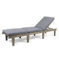 Outdoor Chaise Lounge Acacia Wood Gray Full-Length Cushion 78.75x24x30.5 In