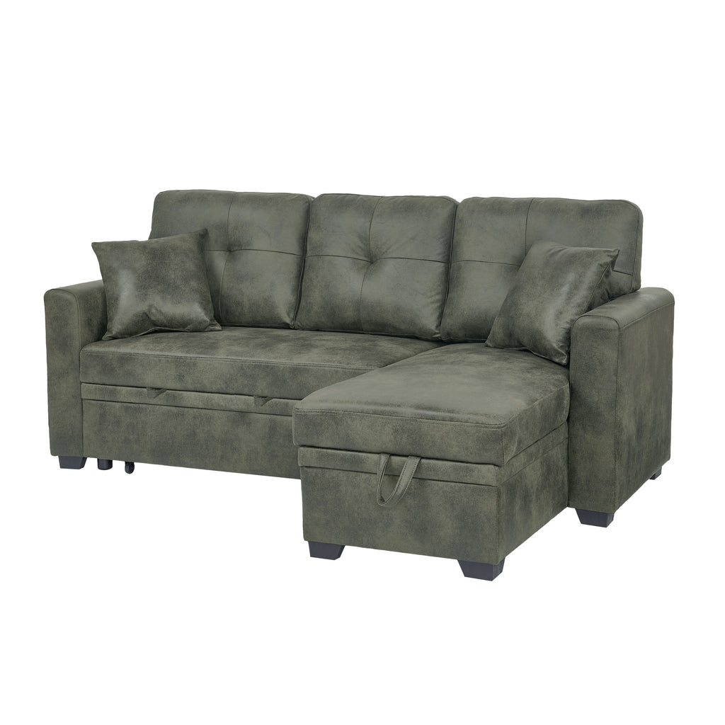 Sectional Sofa L-Shape Olive Green Sleeper 71