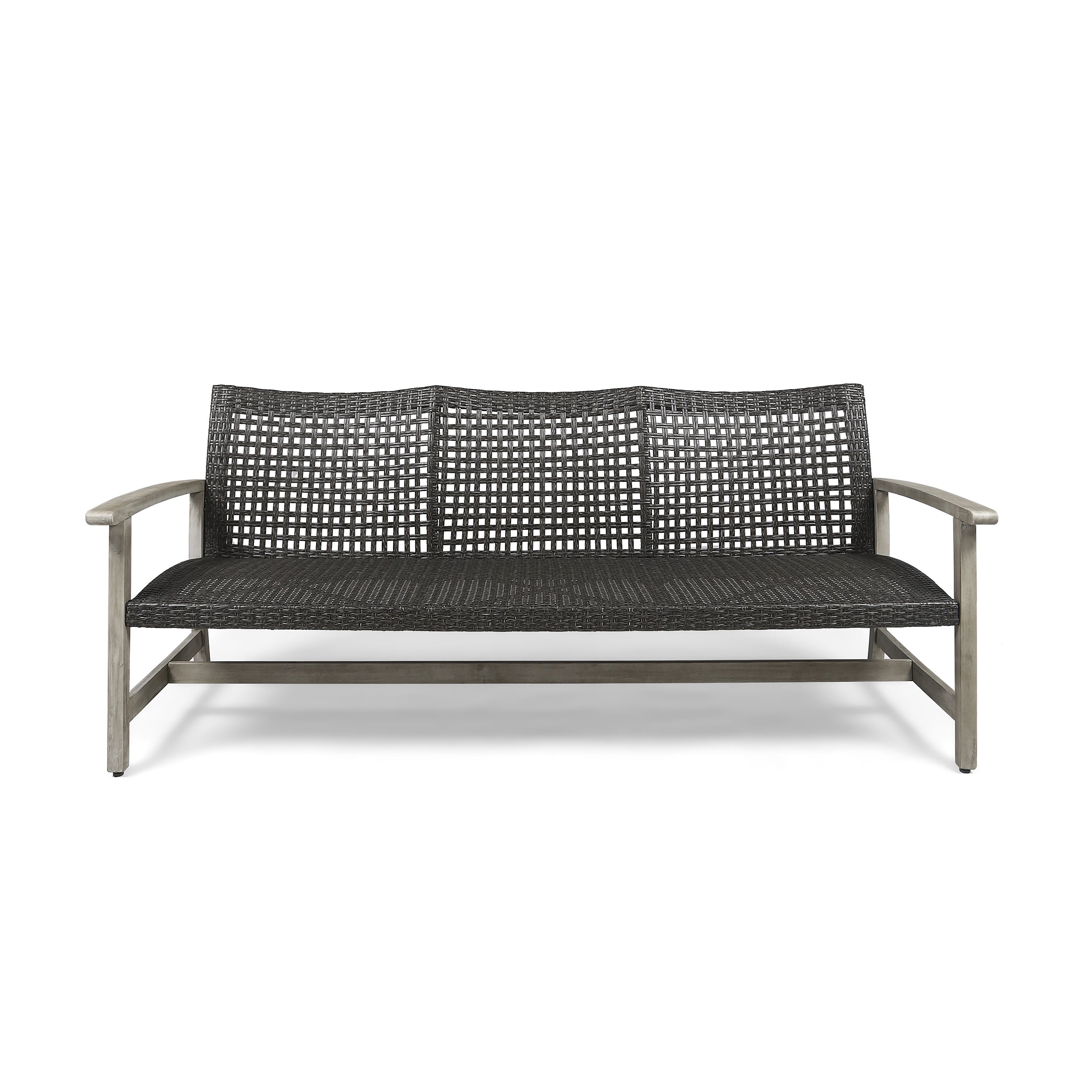 Outdoor Sofa Acacia Wood Wicker 3 Seater Gray 75.5in