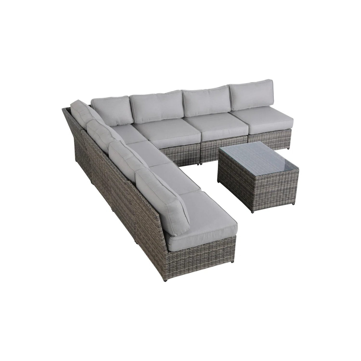 Outdoor Sectional Set HDPE Wicker Gray 8 Piece Aluminum Frame Seats 6