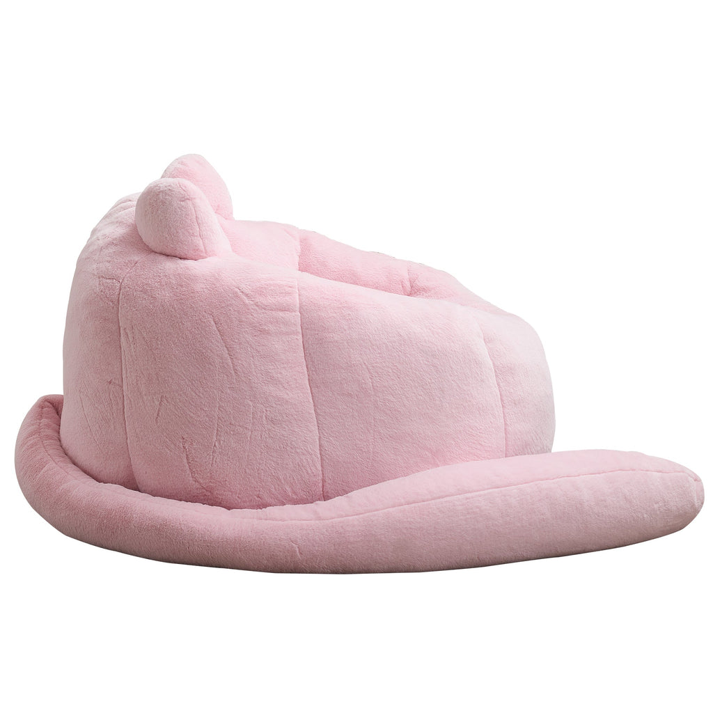 Pink Cat-shaped Adult Bean Bag Sofa with High-Density Foam, Faux Fur Upholstery