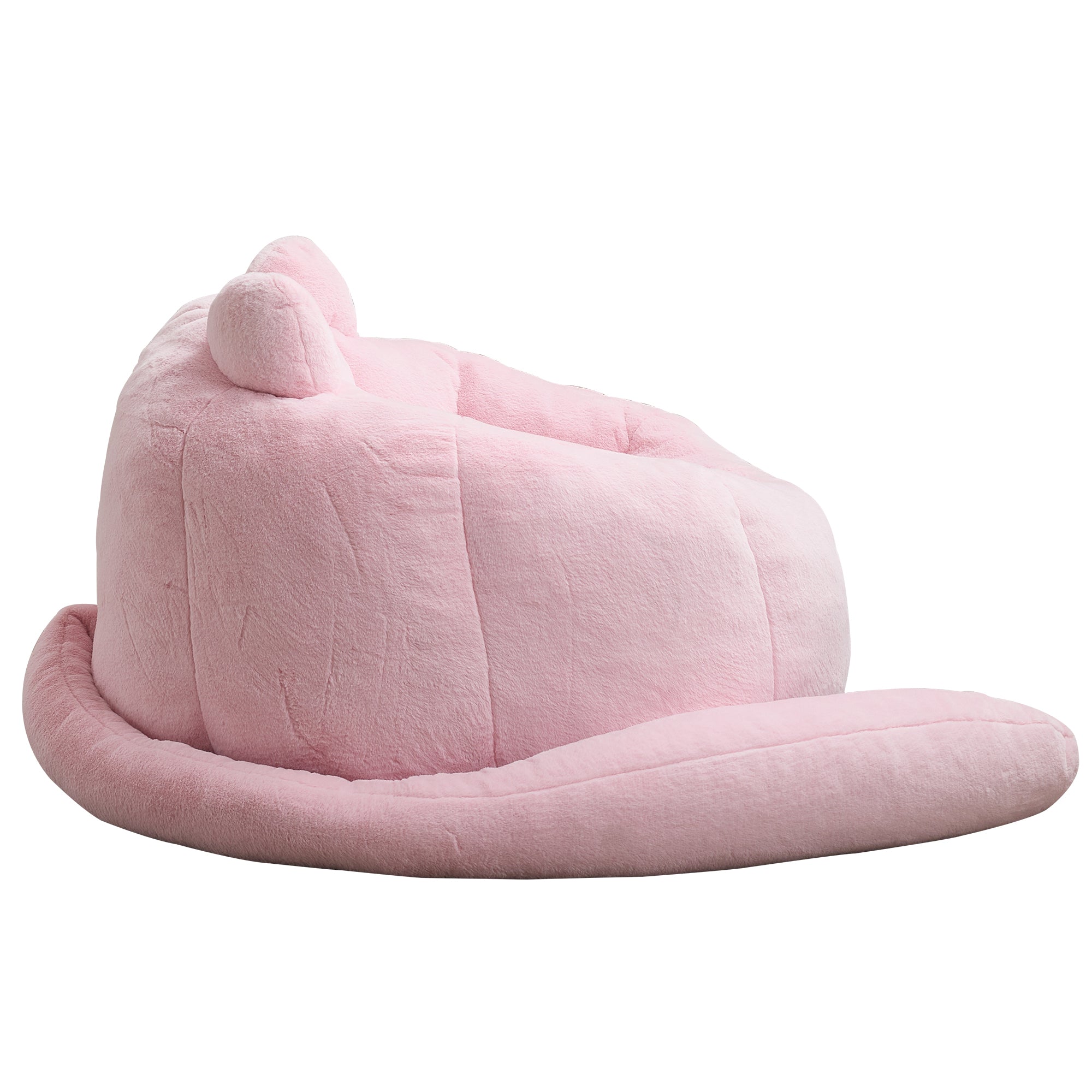 Pink Cat-shaped Adult Bean Bag Sofa with High-Density Foam, Faux Fur Upholstery
