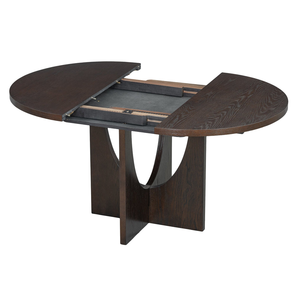 Modern 5-Piece Extendable Round Dining Table Set with 16.2inch Removable Leaf