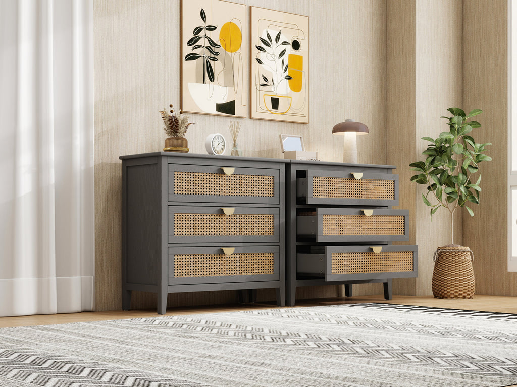 3-Drawer Cabinet - Natural Rattan - Suitable for Bedroom, Living Room, or Study
