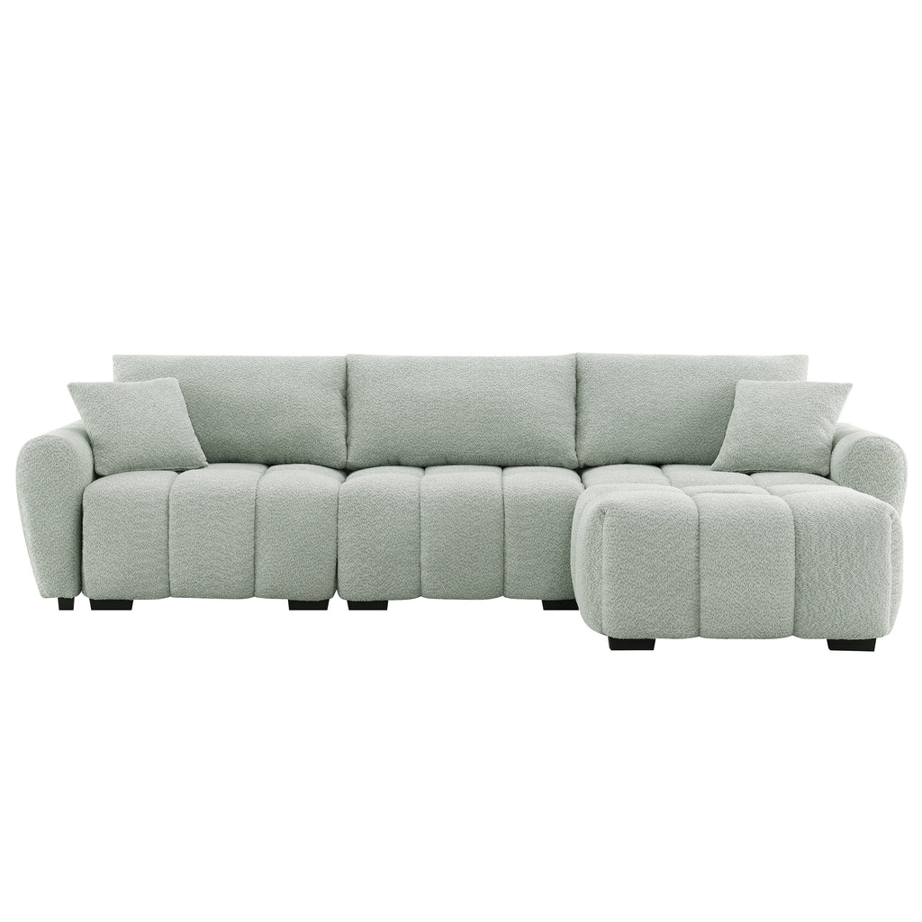 Sectional Sofa L-Shape Boucle Light Green 4 Seat Ottoman 110 In