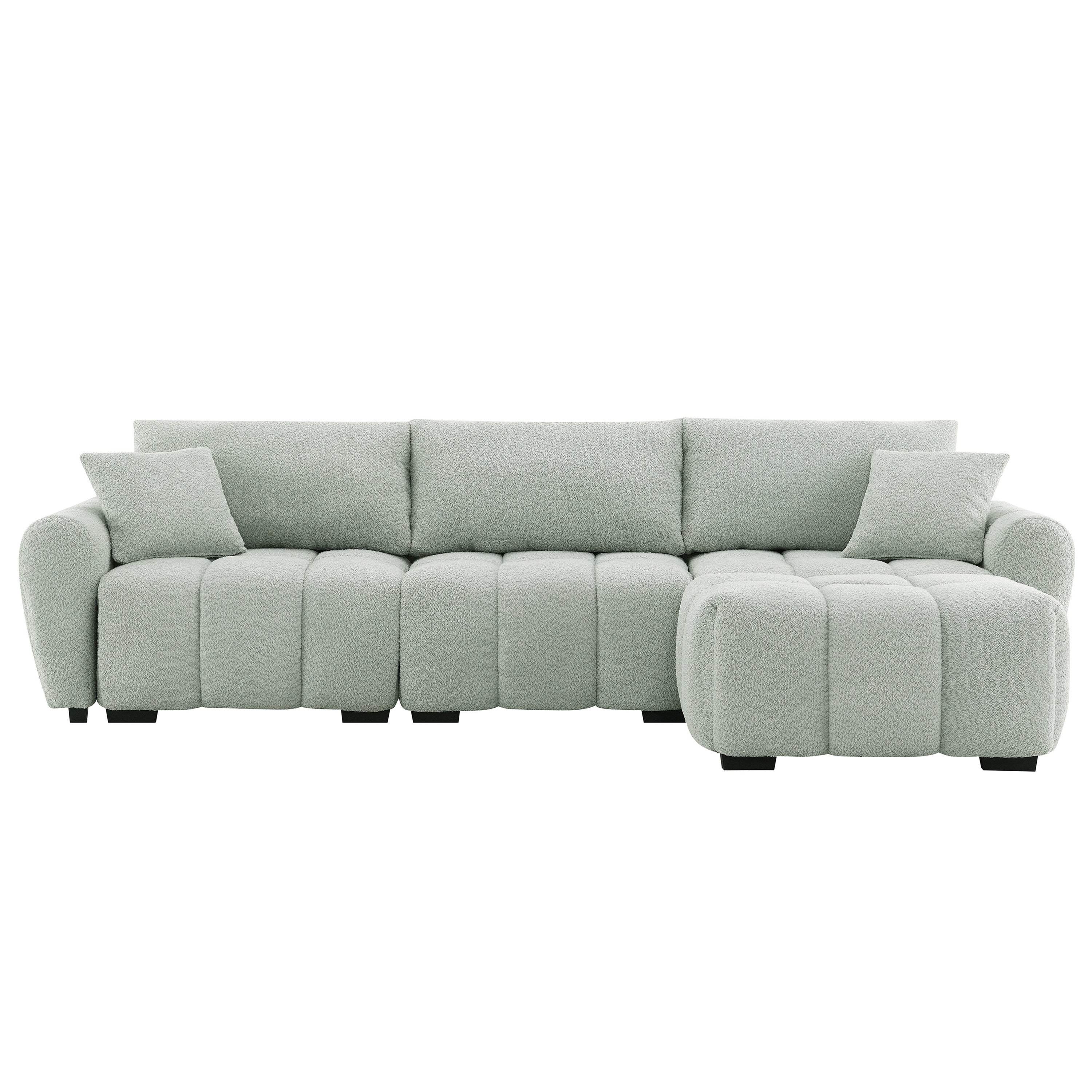 Sectional Sofa L-Shape Boucle Light Green 4 Seat Ottoman 110 In