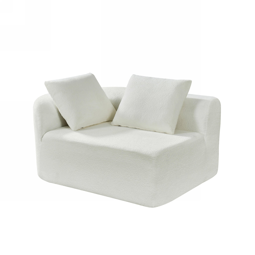 Sectional Sofa Curved Pearl Polyester Beige 3 Seat Right Chaise 116 In
