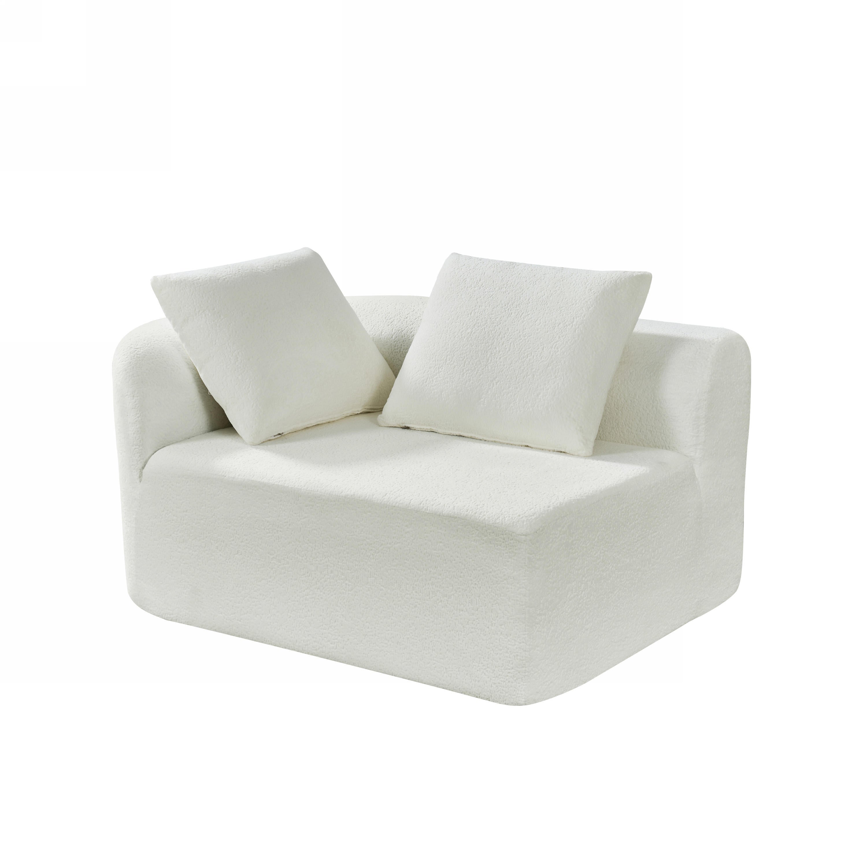 Sectional Sofa Curved Pearl Polyester Beige 3 Seat Right Chaise 116 In