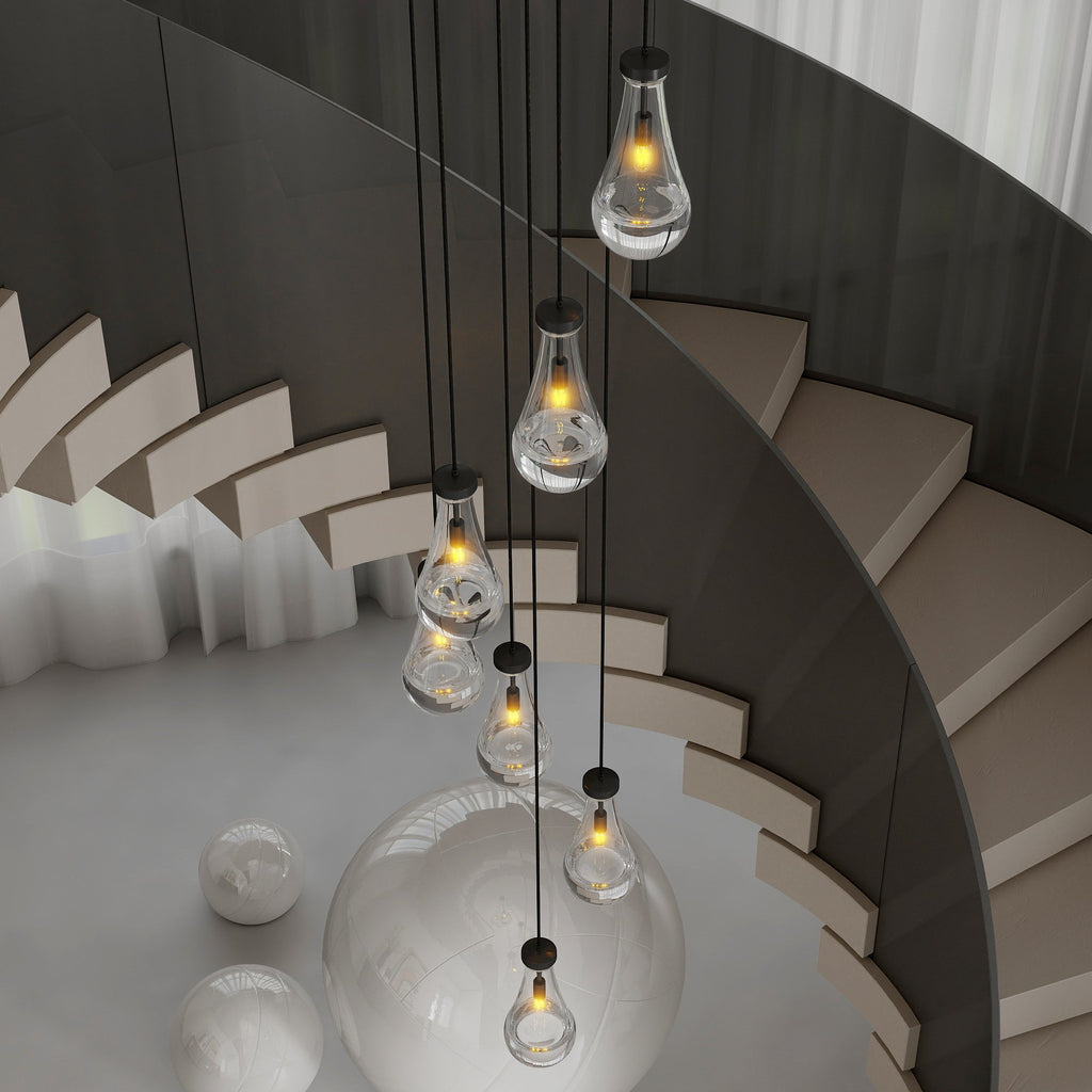 Chandelier 7-Light Pendant Adjustable Black Living Room Foyer Stairwell