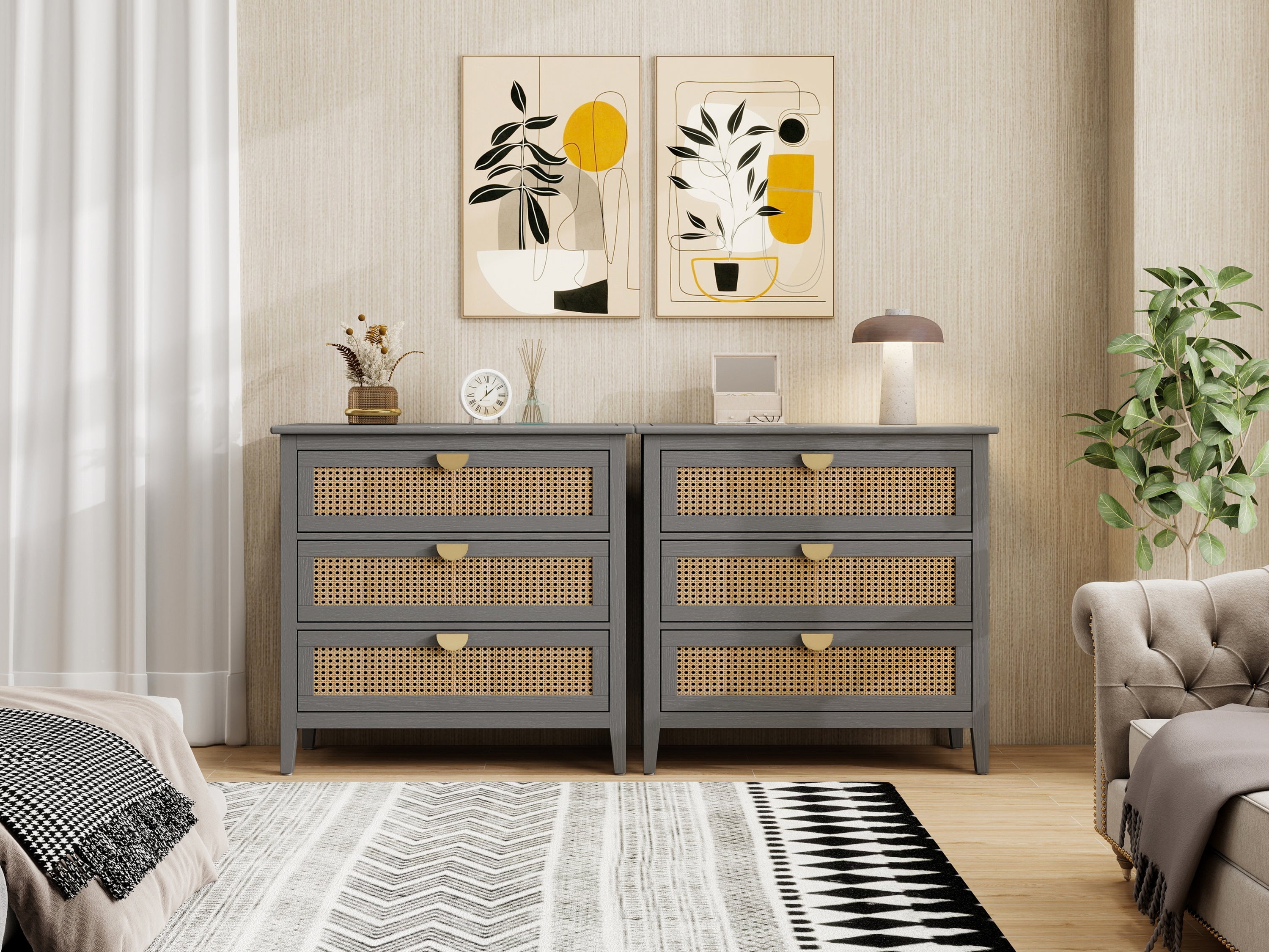 3-Drawer Cabinet - Natural Rattan - Suitable for Bedroom, Living Room, or Study