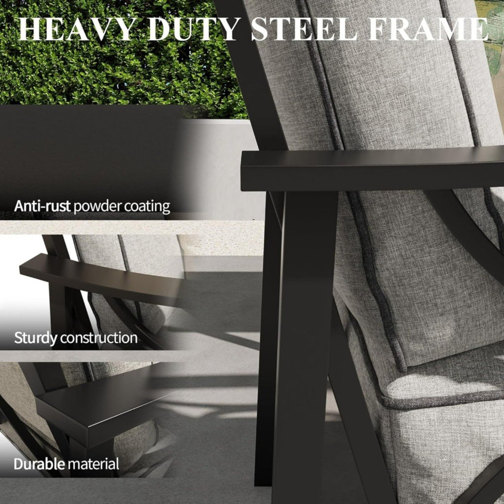 Outdoor Patio Set Metal Black Gray Cushion 4 Piece Seats 5