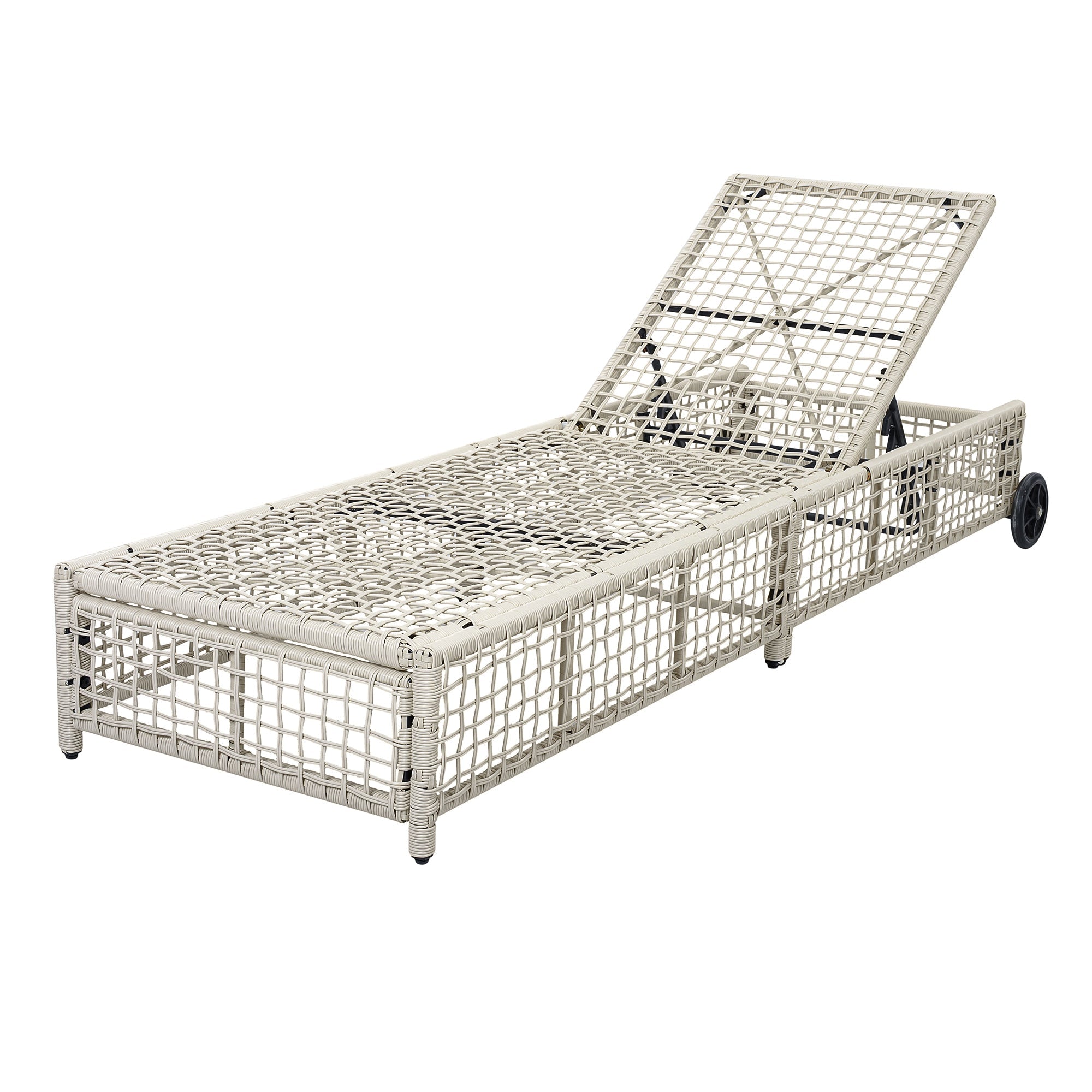 Outdoor Lounge Chair, 5-Position Adjustable Rattan Chaise with Cushion and