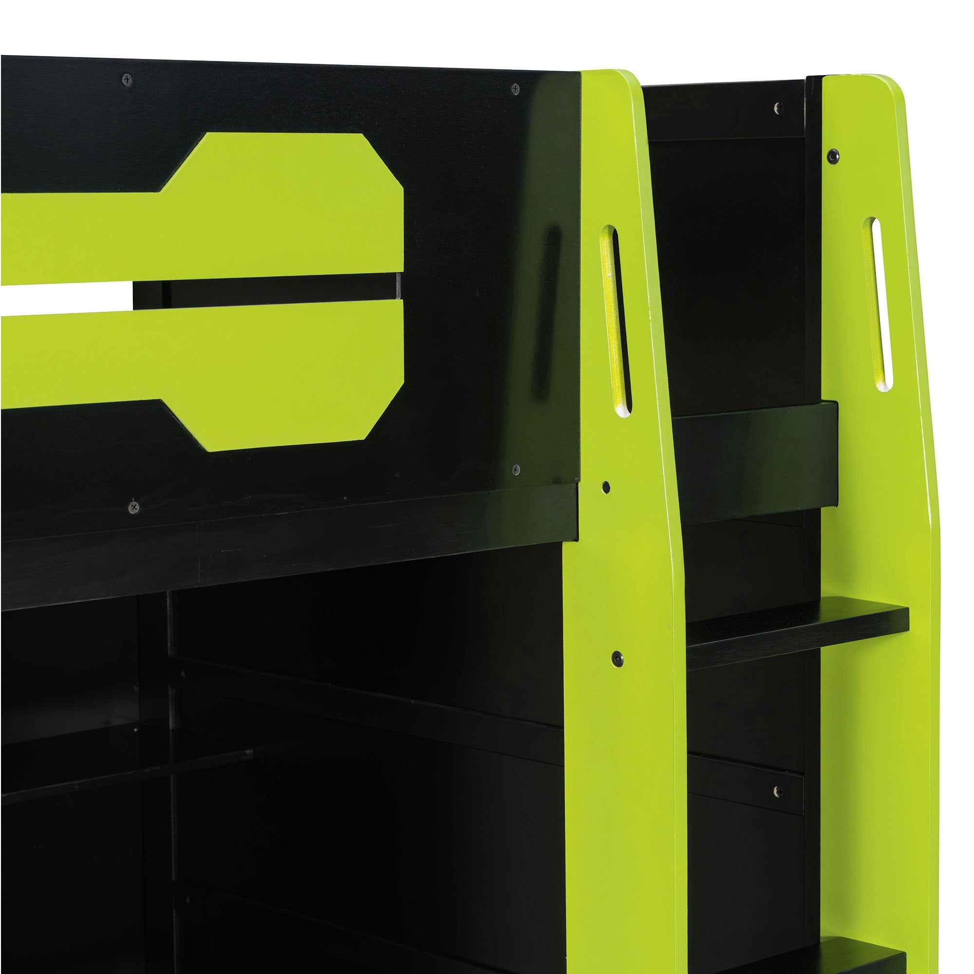 Twin Size Wood Loft Bed with Desk, Multi-storage Shelves and RGB Light, Green
