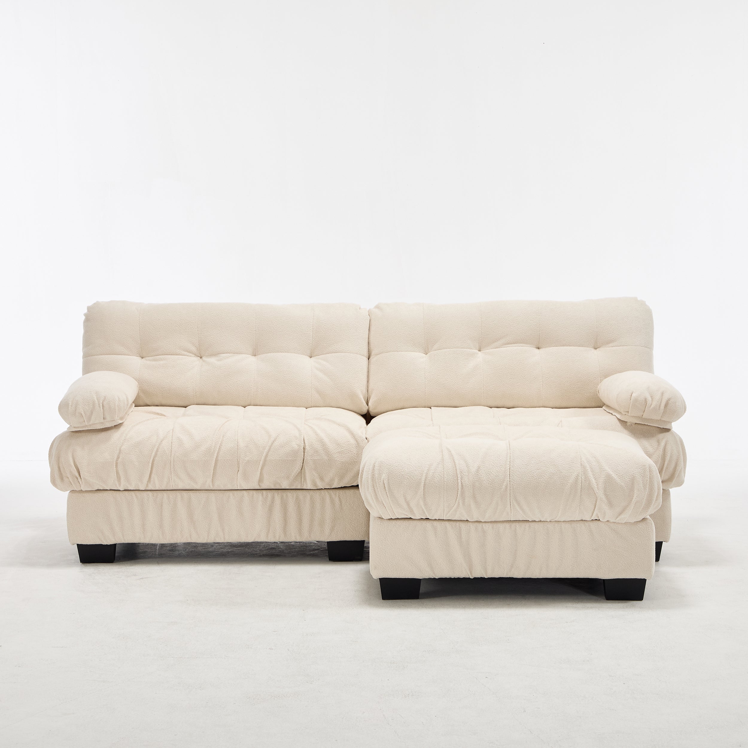 Sectional Sofa L-Shape Cloud Flannelette Beige 3 Seat 88 In 4 Pillows