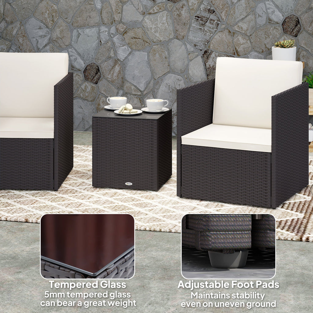 Outdoor Bistro Set PE Rattan Brown Folding 3 Piece Tempered Glass Table