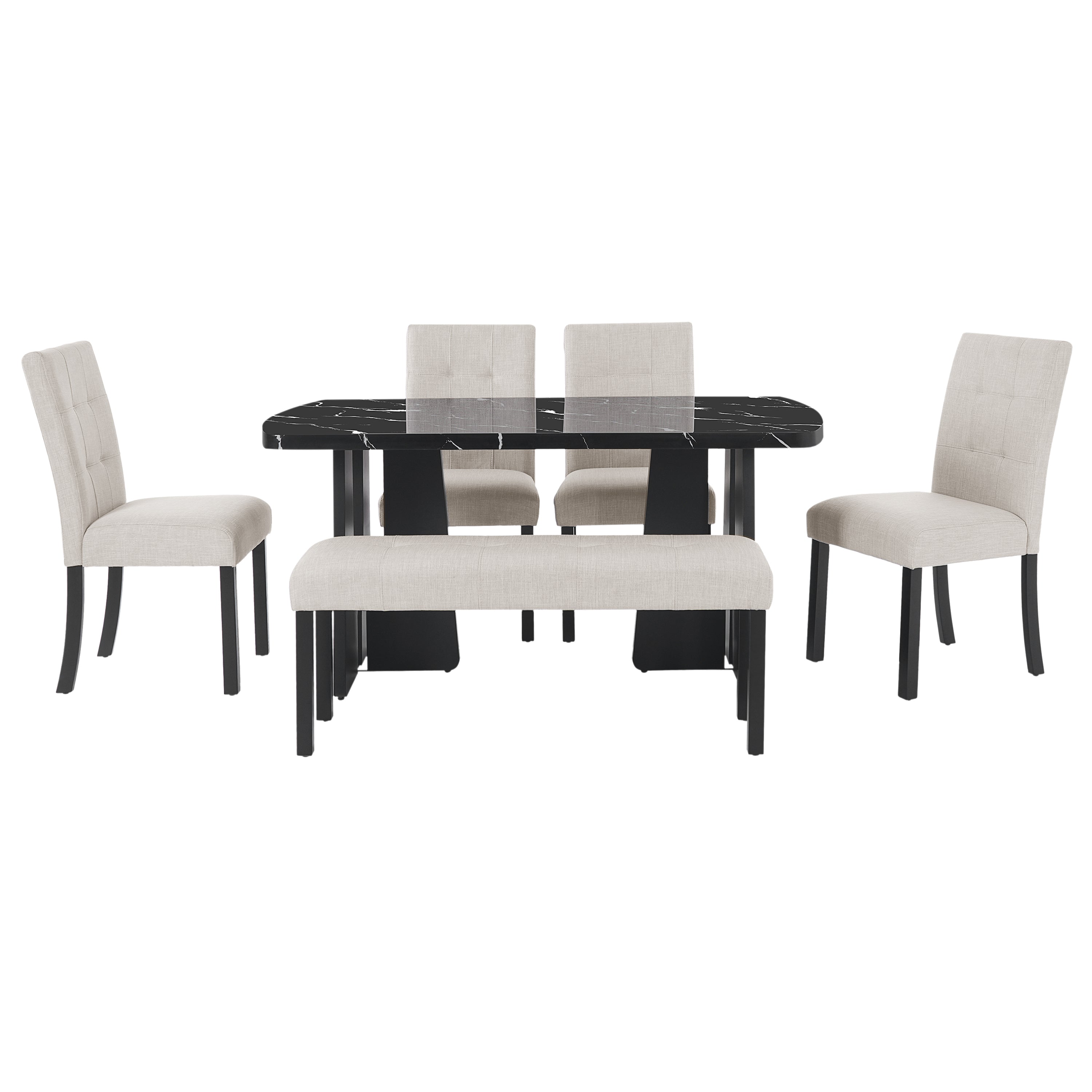 6 Piece Modern Dining Table Set, 63' Faux Marble Dining Table with Geometric