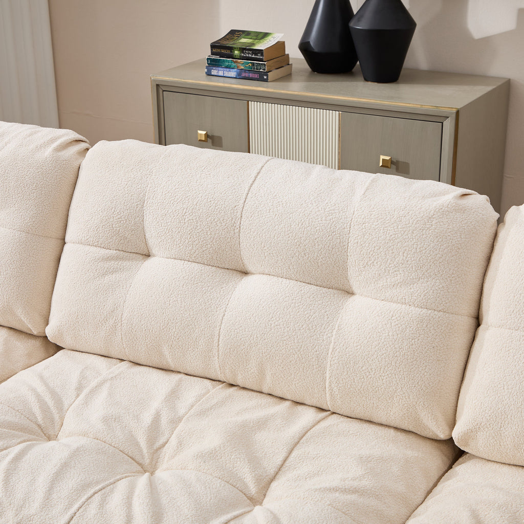 Sectional Sofa Cloud Modular Flannelette Beige 3 Seat 123 In 5 Pillows