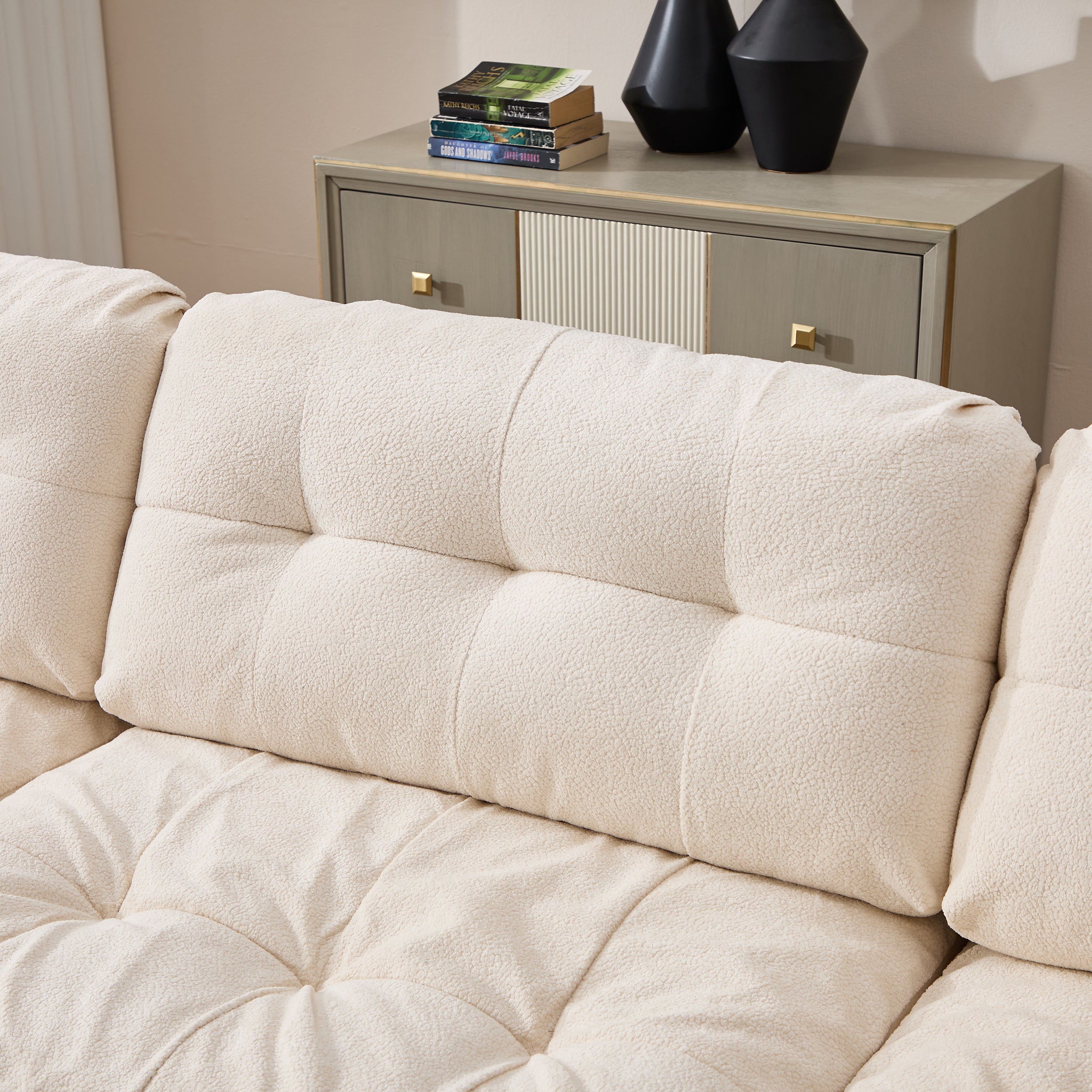 Sectional Sofa Cloud Modular Flannelette Beige 3 Seat 123 In 5 Pillows