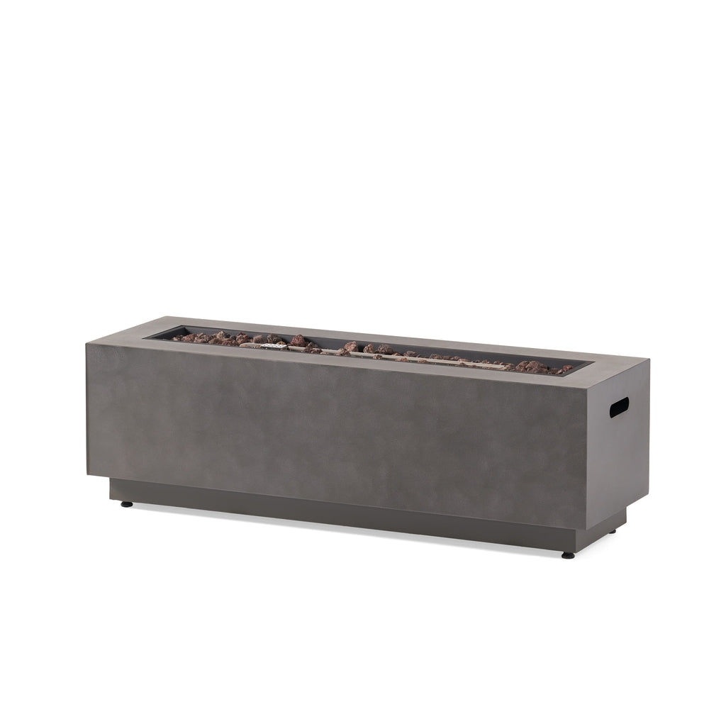 RECTANGULAR IRON FIRE PIT 50,000 BTU WITH TANK HOLDER, Stone Gray