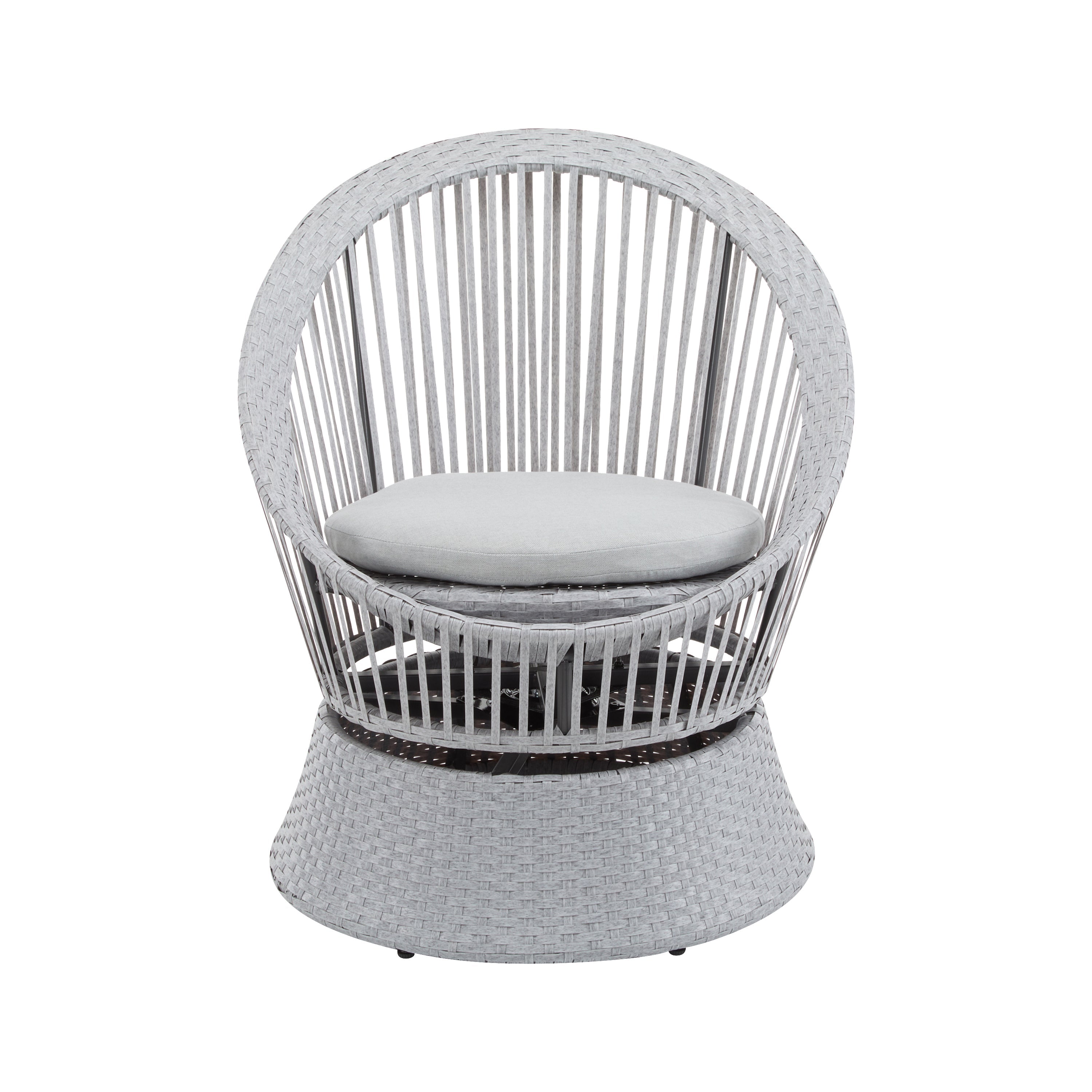 Modern Silver Grey Swivel Wicker Lounge Chair Set with PE Rattan and Iron