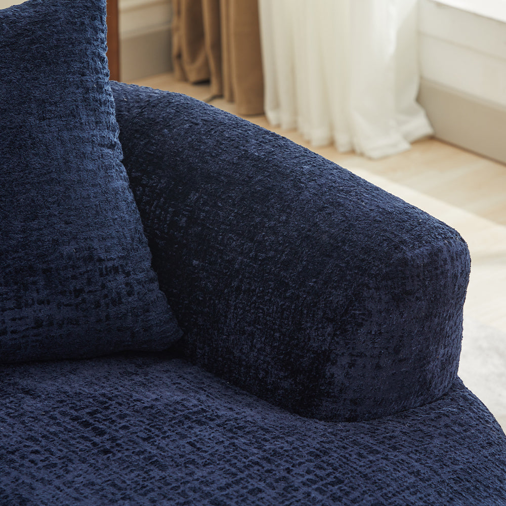 Loveseat Curved Chenille Blue Memory Foam 3 Pillows No Assembly 63.2 In 300 LB