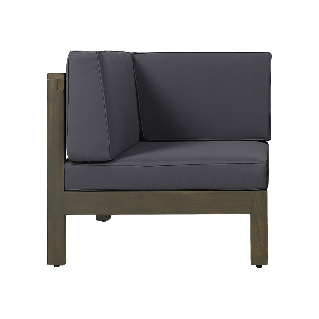 Outdoor Sectional Sofa Set Acacia Wood 3 Piece Dark Gray