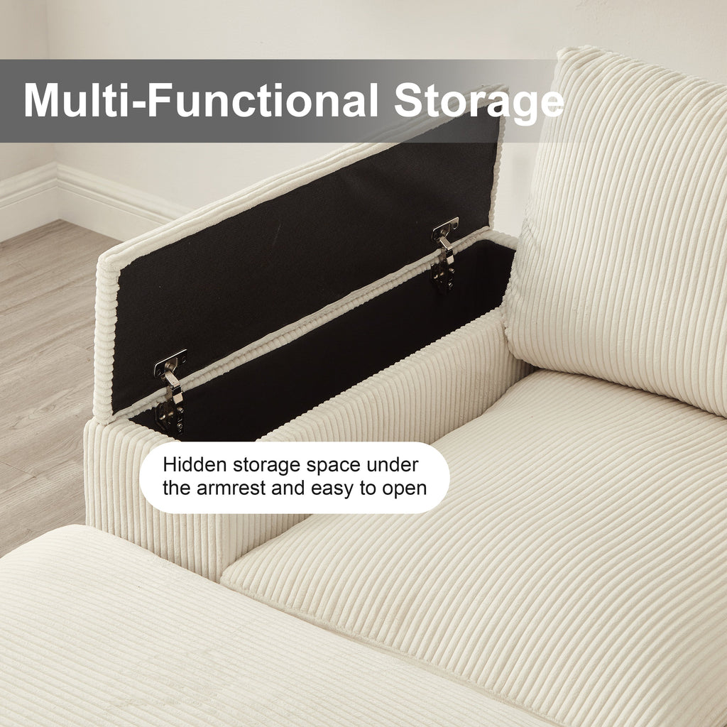 Sectional Sofa U-Shape Corduroy Beige 4 Seat 122 In 2 Ottomans