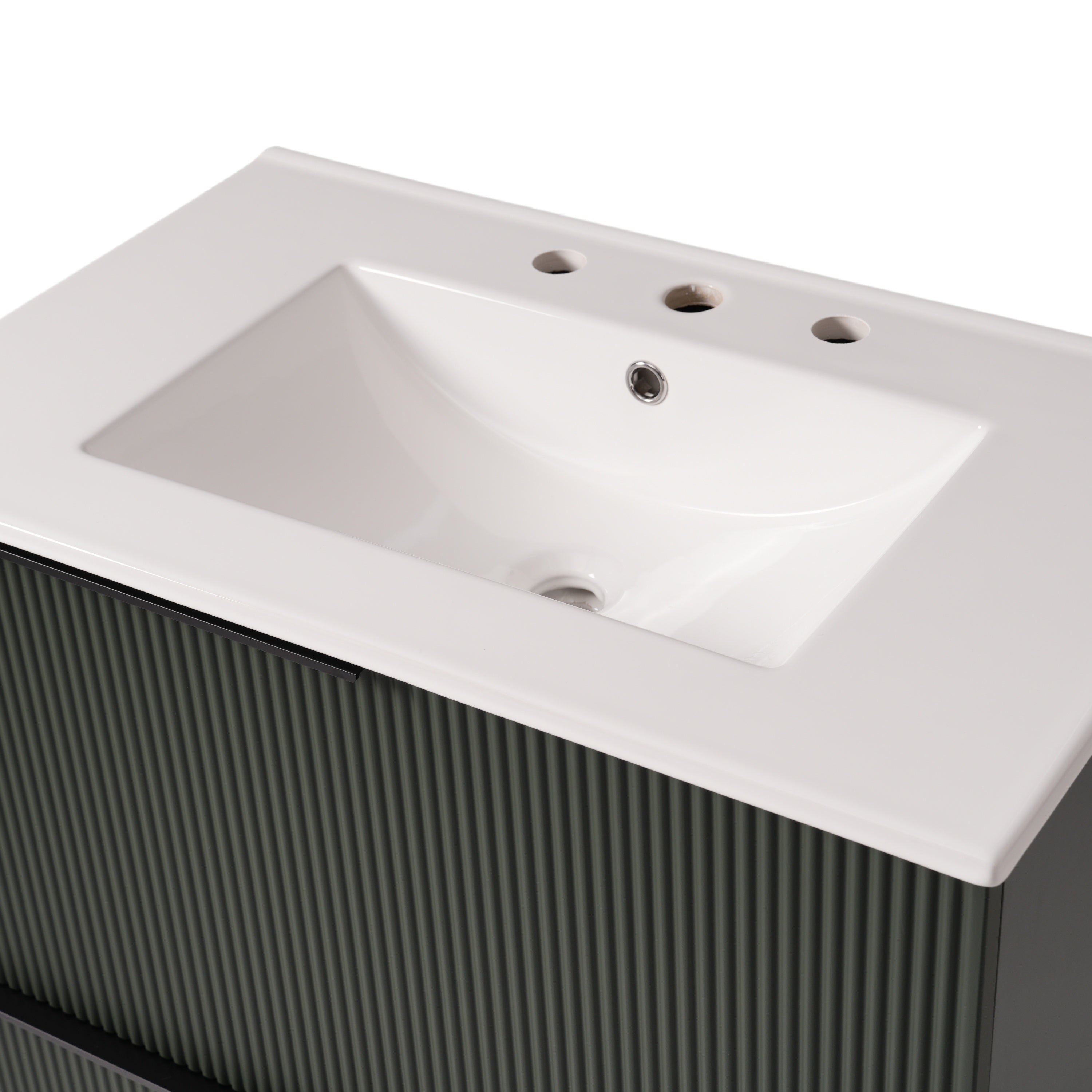 Green Fluted Bathroom Vanity with Ceramic Sink, 30' Full-Extension Drawers, S...