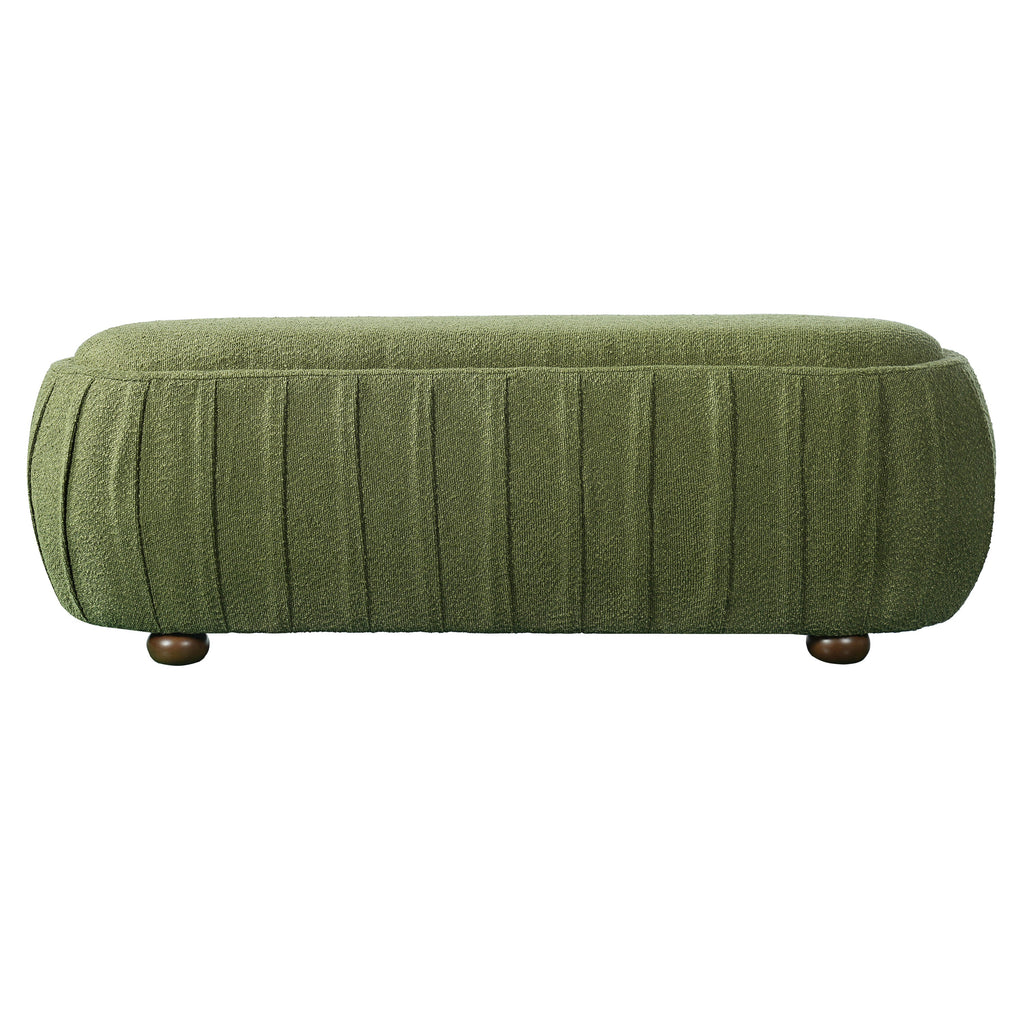Upholstered Oval Ottoman Olive Green Boucle Rubberwood Legs 50x17.95x16.34