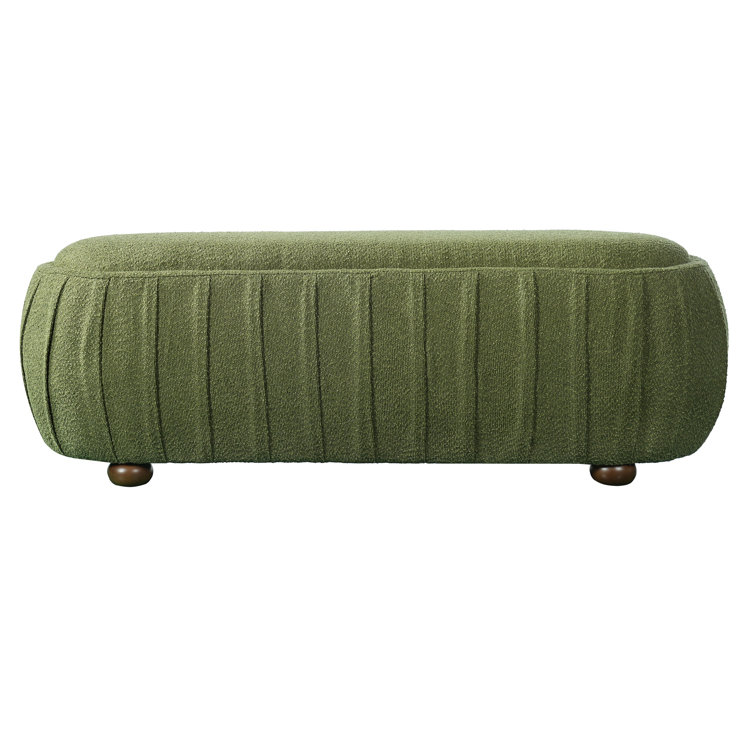Upholstered Oval Ottoman Olive Green Boucle Rubberwood Legs 50x17.95x16.34