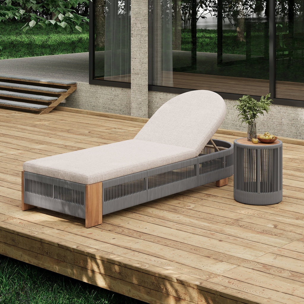 Acacia Wood Chaise Lounge Set 2 Adjustable Rope Teak Beige