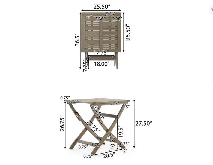 Outdoor Bistro Table Folding Acacia Wood Gray 25.5
