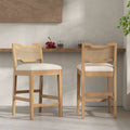 28 in Farmhouse Barstools Set of 2, Upholstered Iron Counter Stools with Rattan Backrest