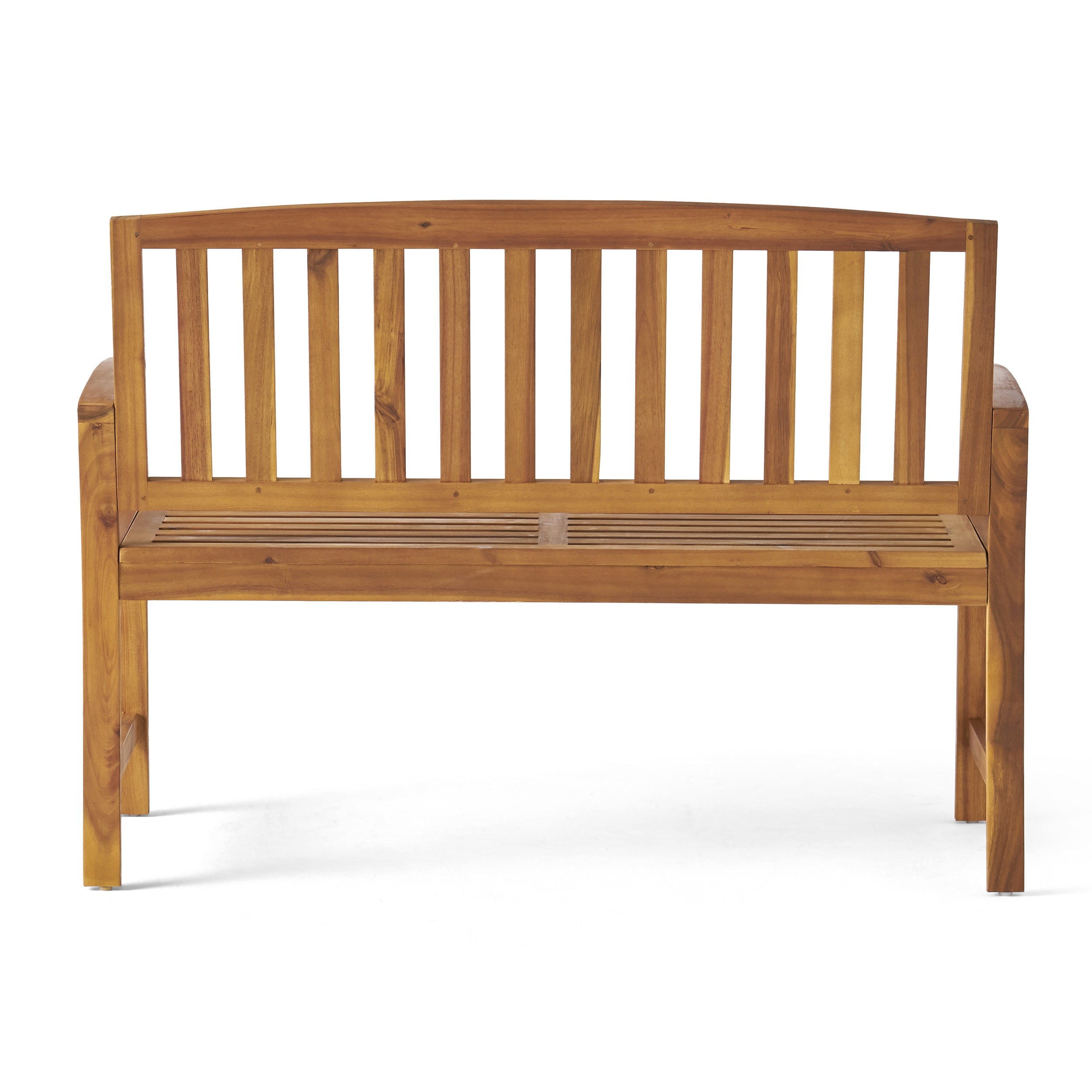 Outdoor Bench Acacia Wood Teak Finish Farmhouse Backrest 48.82x23.62 In 250 LB
