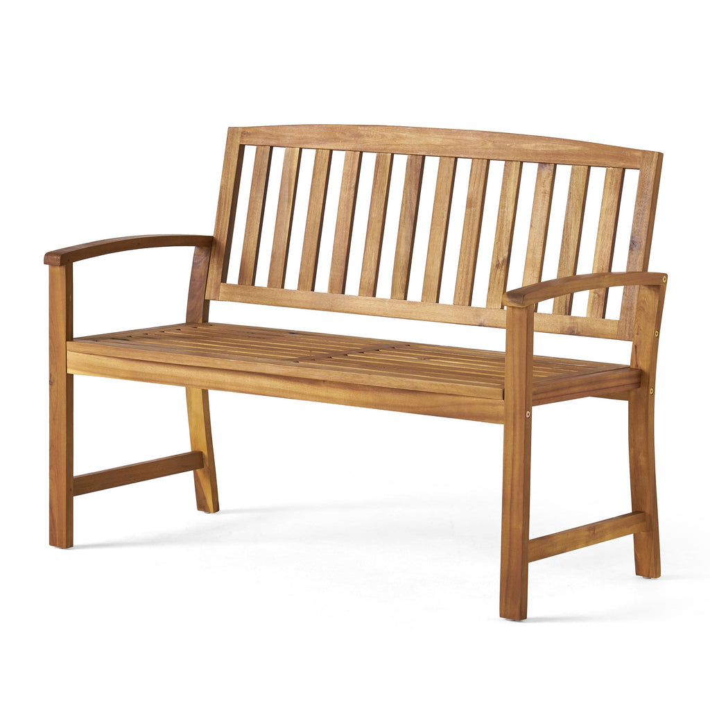 Outdoor Bench Acacia Wood Teak Finish Farmhouse Backrest 48.82x23.62 In 250 LB