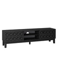 TV Stand Mid-Century Modern Solid Wood Gray Black 4-Drawer Fits 70 In TV
